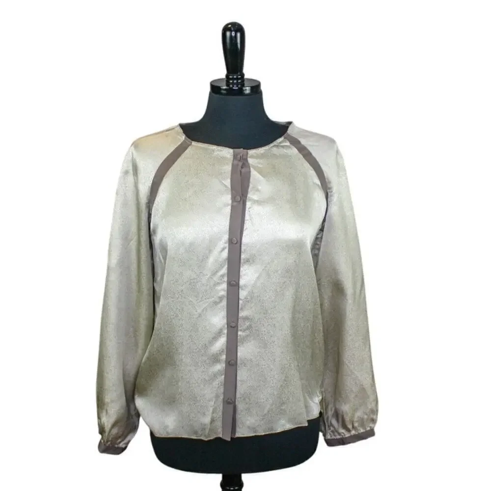 Geren Ford Silk Blouse Top Silver Purple Minimalist Peasant Lagenlook